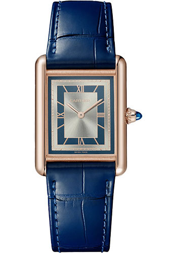 Cartier Tank Louis Cartier Watch - 33.7 mm x 25.5 mm Rose Gold Case - Silvery Blue Dial - Navy Blue Alligator Strap