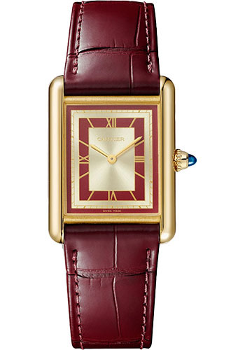 Cartier Tank Louis Cartier Watch - 33.7 mm x 25.5 mm Yellow Gold Case - Opaline Dial - Claret Alligator Strap