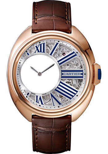Cartier Cle de Cartier Mysterious Hours Watch - 41 mm Pink Gold Case - Silver Dial - Brown Alligator Strap