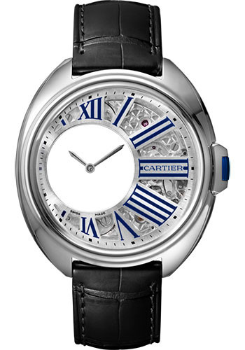 Cartier Cle de Cartier Mysterious Hours Watch - 41 mm Palladium Case - Silver Dial - Black Alligator Strap