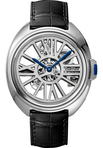 Cartier Clé de Cartier Skeleton Automatic Watch - 41 mm Palladium Case - Skeleton Dial - Black Alligator Strap - White Gold Bracelet