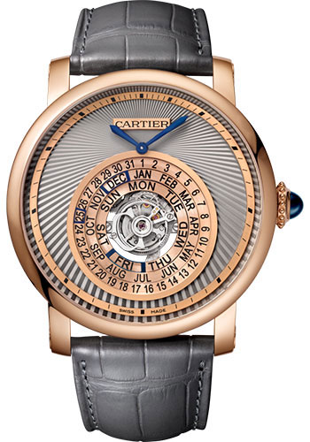 Cartier Rotonde de Cartier Astrocalendaire Watch - 45 mm Pink Gold Case - Gray Dial - Gray Alligator Strap