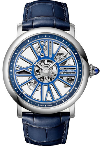 Cartier Rotonde de Cartier Skeleton Watch - 42 mm Platinum Case - Skeleton Dial - Blue Alligator Strap