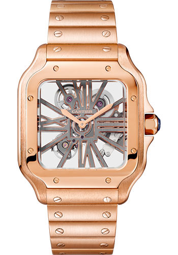 Cartier Santos de Cartier Watch - 39.8 mm Pink Gold Case - Skeleton Dial