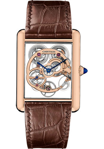 Cartier Tank Louis Cartier Watch - 30 mm Pink Gold Case - Pink Gold Case Bezel - Black Dial - Brown Alligator Strap