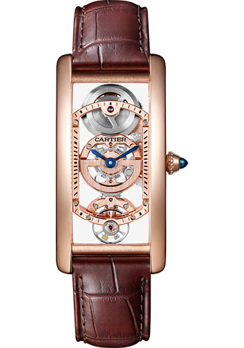 Cartier Tank Cintrée Skeleton Watch - Pink Gold Case - Skeleton Dial - Brown Alligator Strap