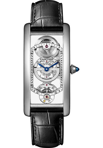 Cartier Tank Cintrée Skeleton Watch - Platinum Case - White Dial - Black Alligator Strap