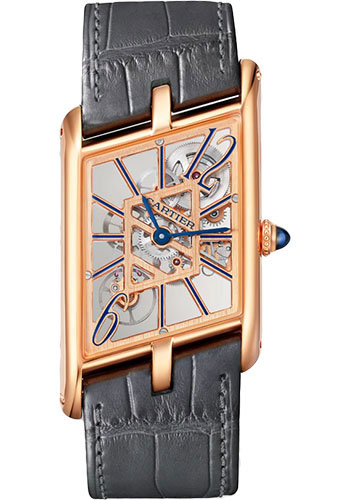 Cartier Tank Asymétrique Watch - 47.15 mm x 26.20 mm Rose Gold Case - Skeleton Dial - Brown And Dark Gray Alligator Straps Limited Edition of 100