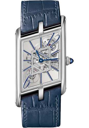 Cartier Tank Asymétrique Watch - 47.15 mm x 26.20 mm Platinum Case - Skeleton Dial - Navy Blue And Black Alligator Straps Limited Edition of 100