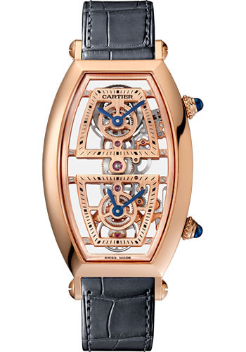 Cartier Tonneau Skeleton Xl Watch - 52.4 mm Pink Gold Case - Skeleton Dial - Dark Gray Alligator Strap
