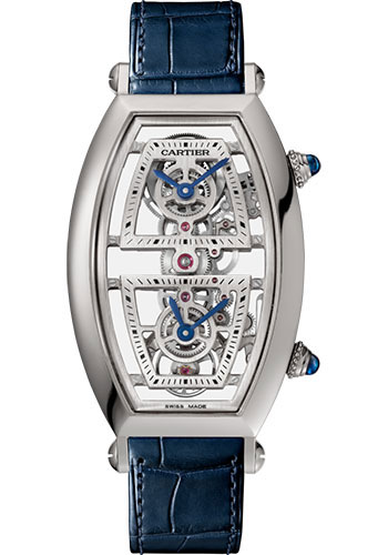 Cartier Tonneau Skeleton Xl Watch - 52.4 mm Platinum Case - Skeleton Dial - Blue Alligator Strap