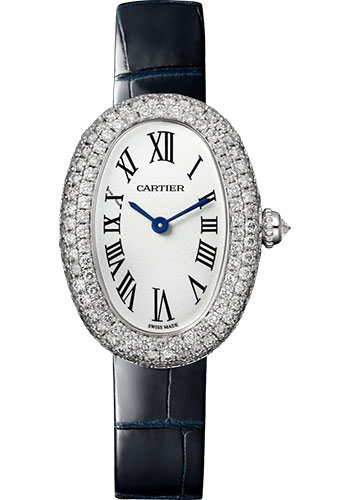 Cartier Baignoire 1920 Watch - 32 mm White Gold Diamond Case - Navy Blue Strap
