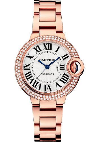 Cartier Ballon Bleu de Cartier Watch - 33 mm Rose Gold Diamond Case - Silvered Dial - Interchangeable Bracelet