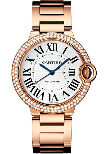Cartier Ballon Bleu de Cartier Watch - 36 mm Rose Gold Diamond Case - Silvered Dial - Interchangeable Bracelet
