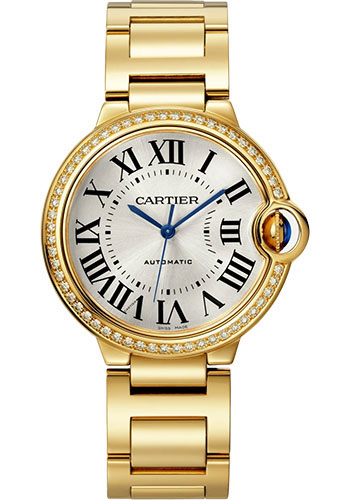 Cartier Ballon Bleu de Cartier Watch - 36 mm Yellow Gold Diamond Case - Silvered Sunray-Brushed Dial - Interchangeable Bracelet