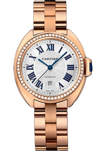 Cartier Clé De Cartier Watch - 31 mm Pink Gold Diamond Case - Diamond Bezel - Silver Dial
