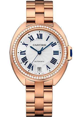 Cartier Clé De Cartier Watch - 35 mm Pink Gold Diamond Case - Diamond Bezel - Silver Dial