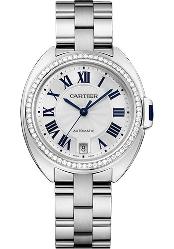Cartier Clé De Cartier Watch - 35 mm White Gold Diamond Case - Diamond Bezel - Silver Dial