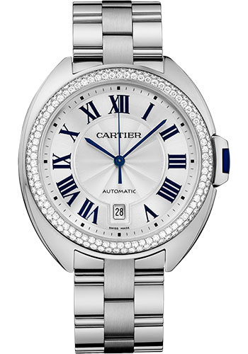 Cartier Clé De Cartier Watch - 40 mm White Gold Diamond Case - Diamond Bezel - Silver Dial