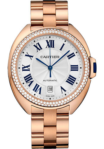 Cartier Clé De Cartier Watch - 40 mm Pink Gold Diamond Case - Diamond Bezel - Silver Dial