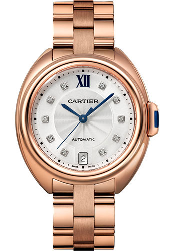 Cartier Cle de Cartier Watch - 35 mm Pink Gold Case - Silvered Flinque Diamond Dial