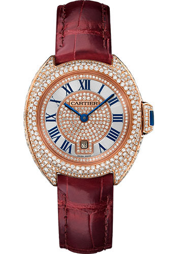 Cartier Cle de Cartier Watch - 31 mm Pink Gold Diamond Case - Pink Gold Diamond Dial - Bourdeau Alligator Strap