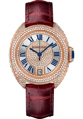 Cartier Cle de Cartier Watch - 35 mm Pink Gold Diamond Case - Pink Gold Diamond Dial - Bourdeau Alligator Strap
