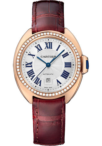 Cartier Clé de Cartier Watch - 31 mm Pink Gold Diamond Case - White Dial - Brown Alligator Strap