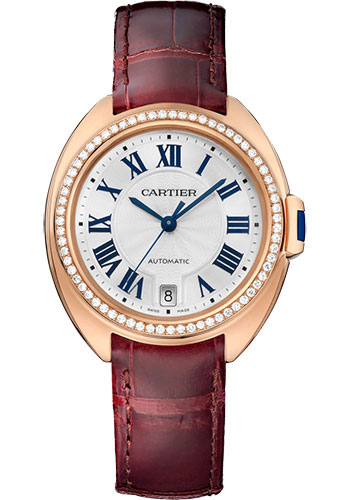 Cartier Clé de Cartier Watch - 35 mm Pink Gold Diamond Case - White Dial - Brown Alligator Strap