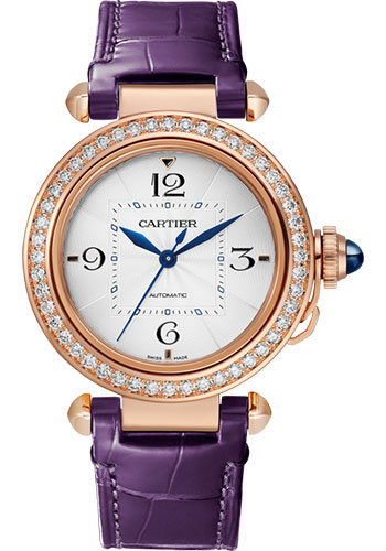 Cartier Pasha de Cartier Watch - 35 mm Pink Gold Case - Silver Dial - Navy Blue And Purple Alligator Straps