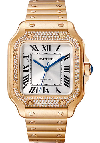 Cartier Santos de Cartier Watch - 35.1 mm Pink Gold Case - Diamond Bezel