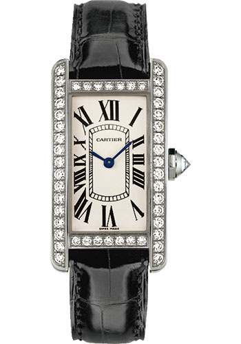 Cartier Tank Americaine Watch - 34.8 mm White Gold Diamond Case - Black Alligator Strap