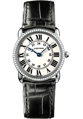 Cartier Ronde Louis Cartier Watch - Small White Gold Diamond Case - Alligator Strap