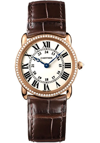 Cartier Ronde Louis Cartier Watch - Small Pink Gold Diamond Case - Alligator Strap