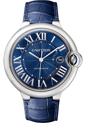 Cartier Ballon Bleu de Cartier Watch - 42 mm Steel Case - Blue Dial - Blue Leather Strap
