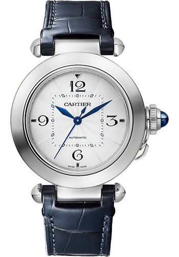 Cartier Pasha de Cartier Watch - 35 mm Steel Case - Silvered Dial - Alligator Straps