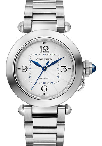 Cartier Pasha de Cartier Watch - 35 mm Steel Case - Silver Dial - Bracelet - Second Navy Alligator Strap
