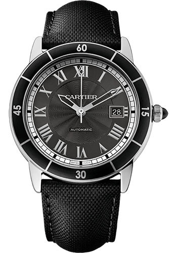 Cartier Ronde Croisière de Cartier Watch - Adlc-Coated Steel Bezel - Gray Dial - Black Calfskin Strap