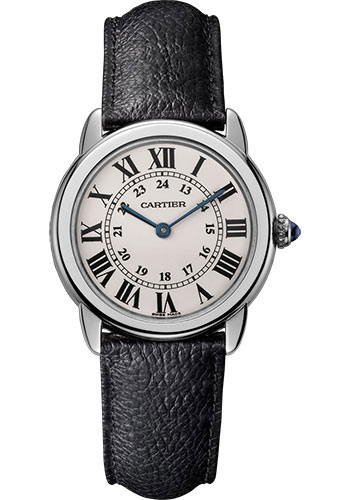 Cartier Ronde Solo Watch - 29 mm Steel Case - Black Grained Calfskin Strap