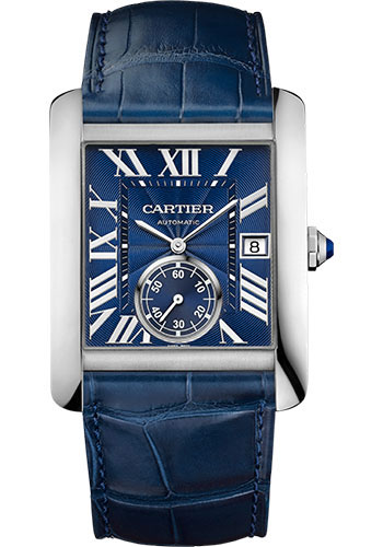 Cartier Tank MC Watch - 34.3 mm Steel Case - Blue Dial - Dark Blue Alligator Strap