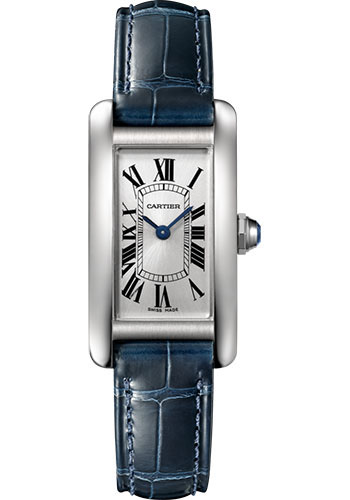 Cartier Tank Americaine Watch - 34.80 mm Steel Case - Navy Blue Alligator Strap