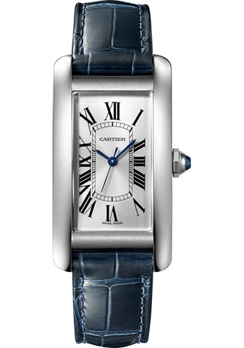 Cartier Tank Americaine Watch - 41.60 mm Steel Case - Navy Blue Alligator Strap