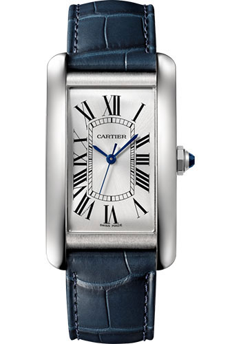 Cartier Tank Americaine Watch - 45.10 mm Steel Case - Navy Blue Alligator Strap