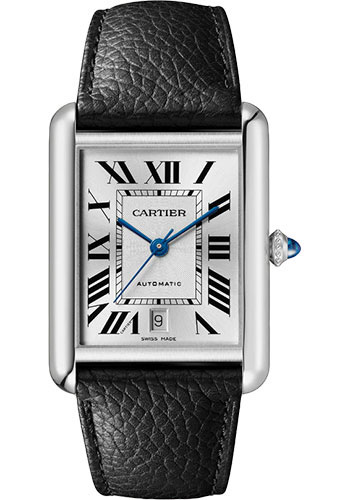 Cartier Tank Must Watch - 41 mm x 31 mm Steel Case - Silvered Dial - Interchangeable Black Grained Calfskin Strap