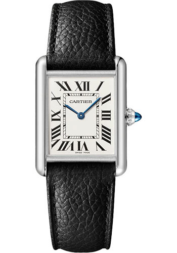 Cartier Tank Must Watch - 33.7 mm x 25.5 mm Steel Case - Silvered Dial - Interchangeable Black Grained Calfskin Strap
