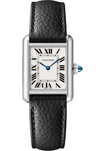 Cartier Tank Must Watch - 29.5 mm x 22 mm Steel Case - Silvered Dial - Interchangeable Black Grained Calfskin Strap
