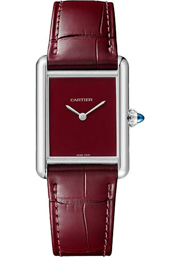 Cartier Tank Must Watch - 33.7 mm x 25.5 mm Steel Case - Claret Dial - Claret Alligator Strap