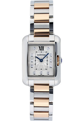 Cartier Tank Anglaise Small Model Watch - 30 x 22.7 mm Pink Gold And Steel Case - Silver Diamond Dial
