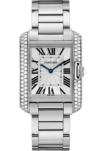 Cartier Tank Anglaise Watch - 34.7 mm White Gold Diamond Case - Diamond Bezel - Silver Diamond Dial