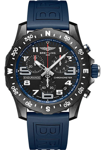 Breitling Endurance Pro Watch - Breitlight® - Black Dial - Blue Rubber Strap - Tang Buckle